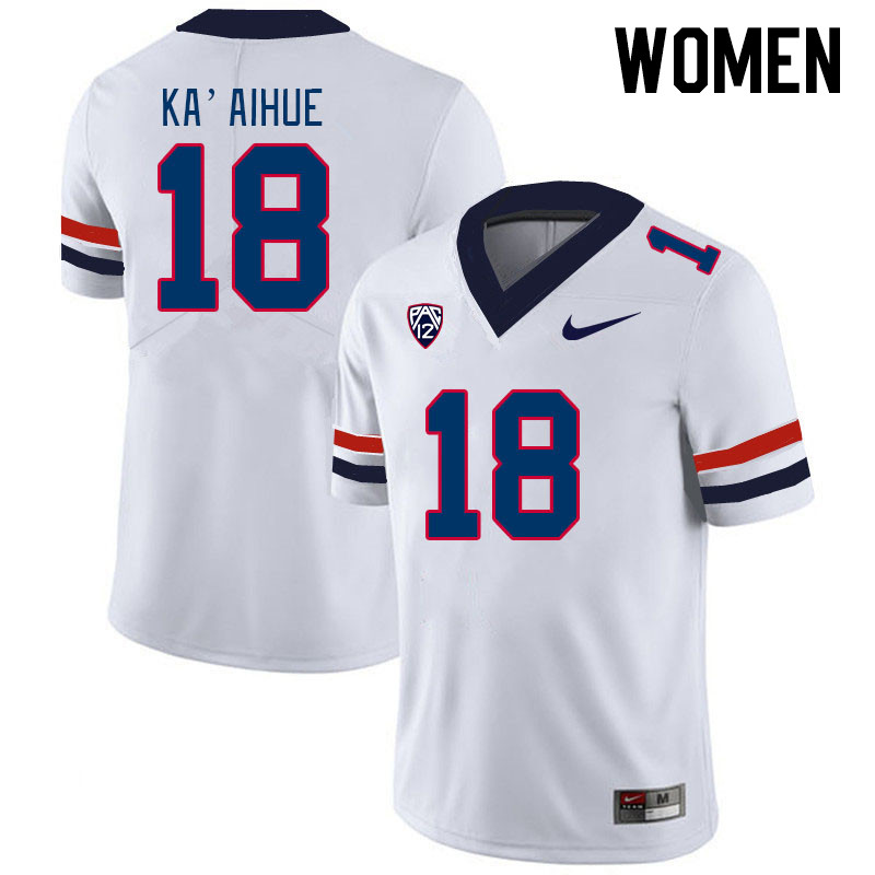 Women #18 Kamuela Ka'aihue Arizona Wildcats College Football Jerseys Stitched-White - Click Image to Close